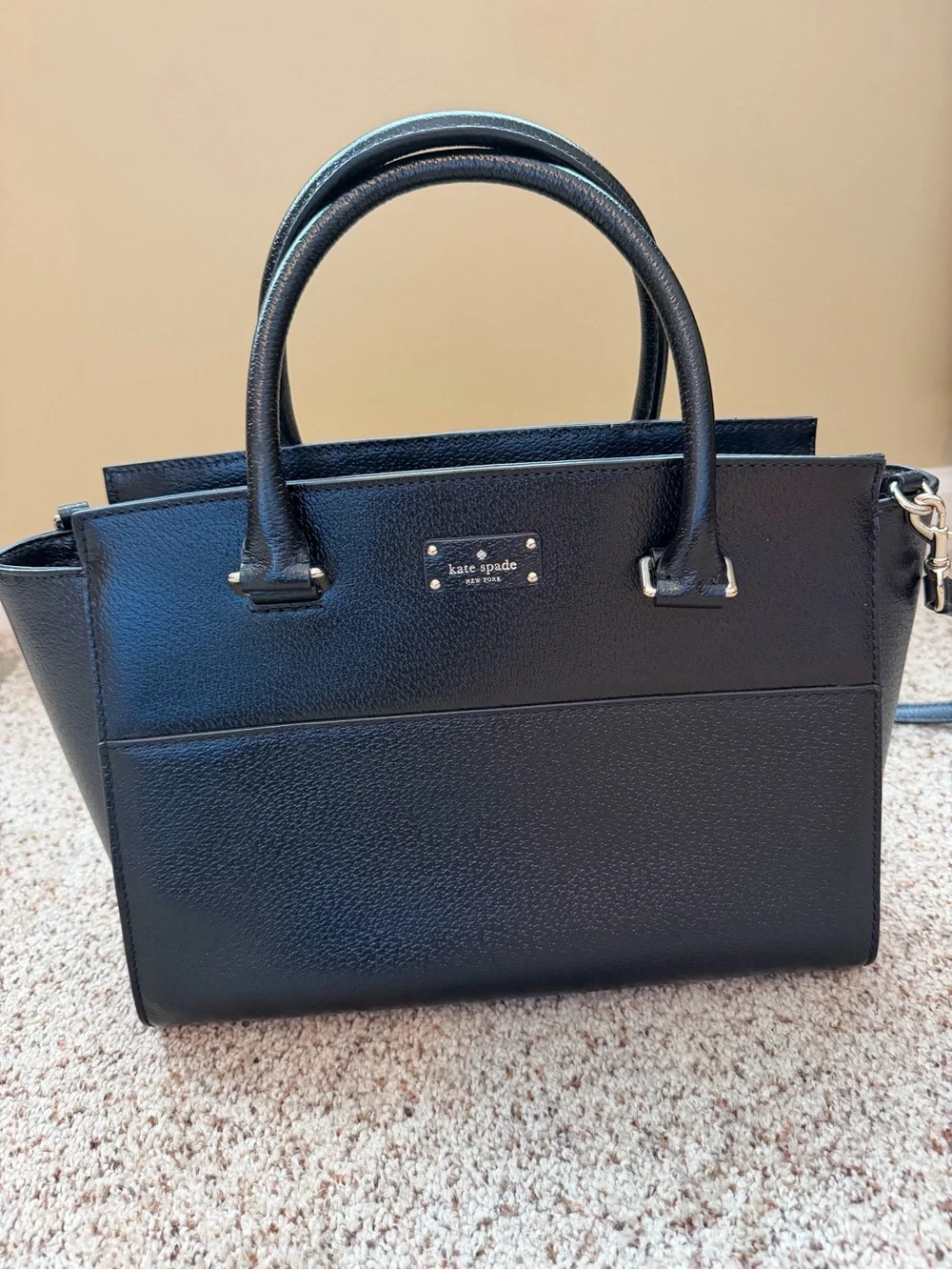 kate spade Black Pebbled Leather Satchel with Top Handles